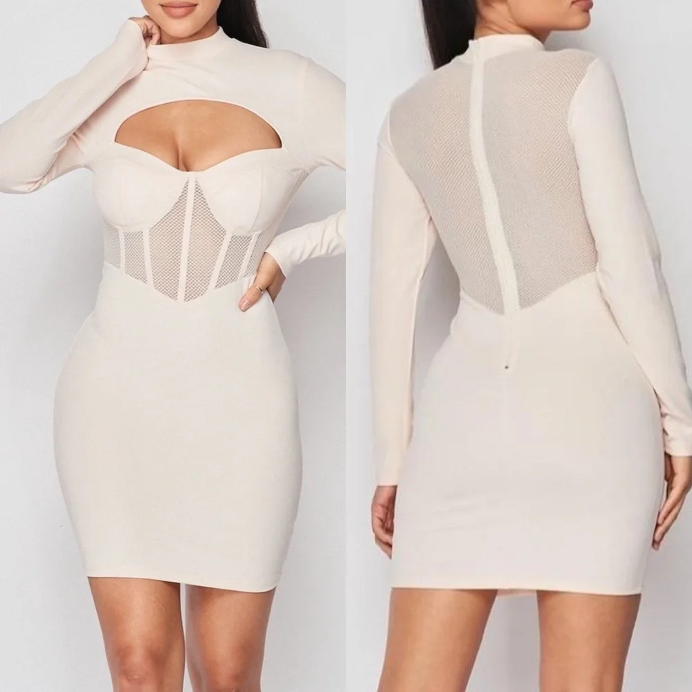 NEW Fashion boutique High quality Bodycon dress classy trendy sexy club - Cream - Picture 3 of 5